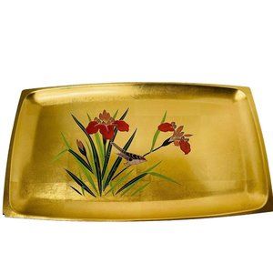 Toyo Wooden Chinese Lacquered Tray Floral Iris Floral‎  8 1/2" x 10"  Read